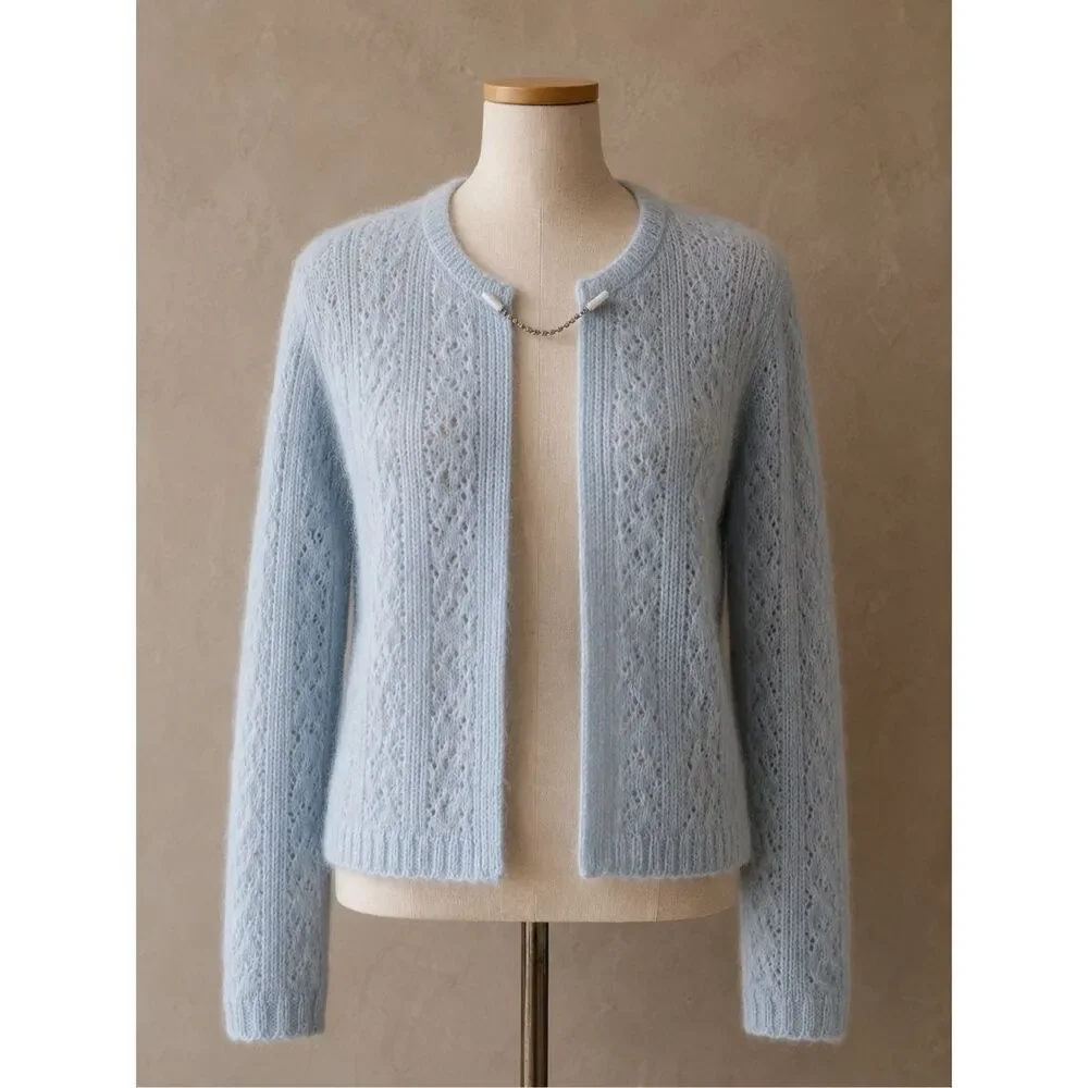 Vintage Rhinestone Cardigan Sweater Clip Silver Tone Pearl Accent Retro Closure